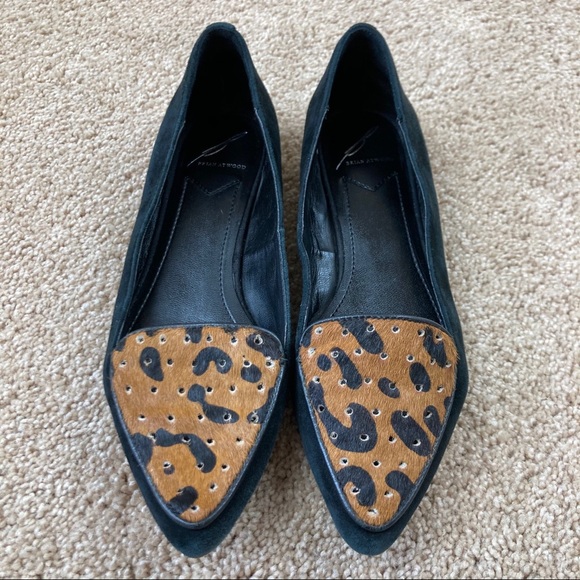 B Brian Atwood Shoes - Brian Atwood Suede Animal Print Pointy Toe Loafer